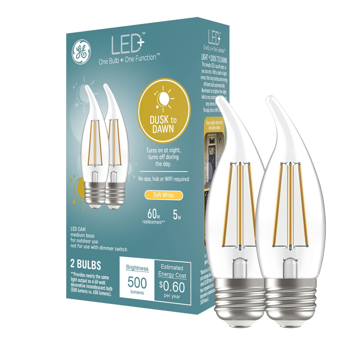GE LED+ CA11 Dusk to Dawn LED Light Bulbs (2 Pack)