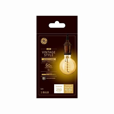 LED Vintage Light Bulb, G25, Warm White, Amber Bulb, 250 Lumens, 5-Watt
