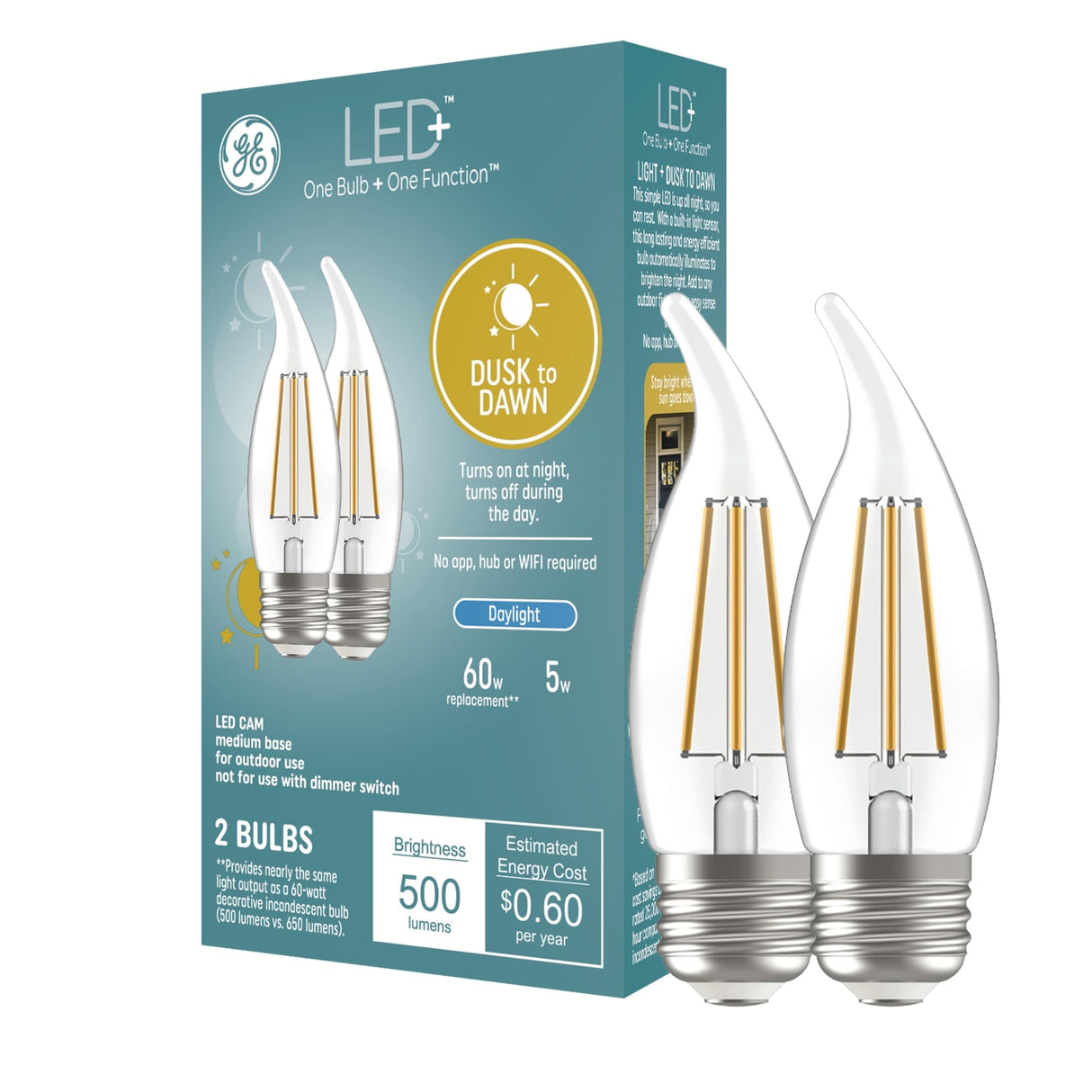 GE LED+ CA11 Dusk to Dawn LED Light Bulbs (2 Pack)