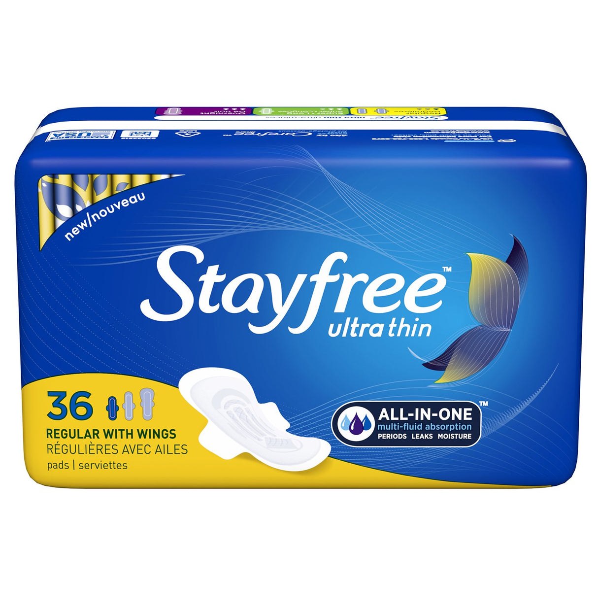 Stayfree Ultra Thin Regular Pads with Wings For Women, Reliable Protection and Absorbency of Feminine Moisture, Leaks and Periods, 36 count