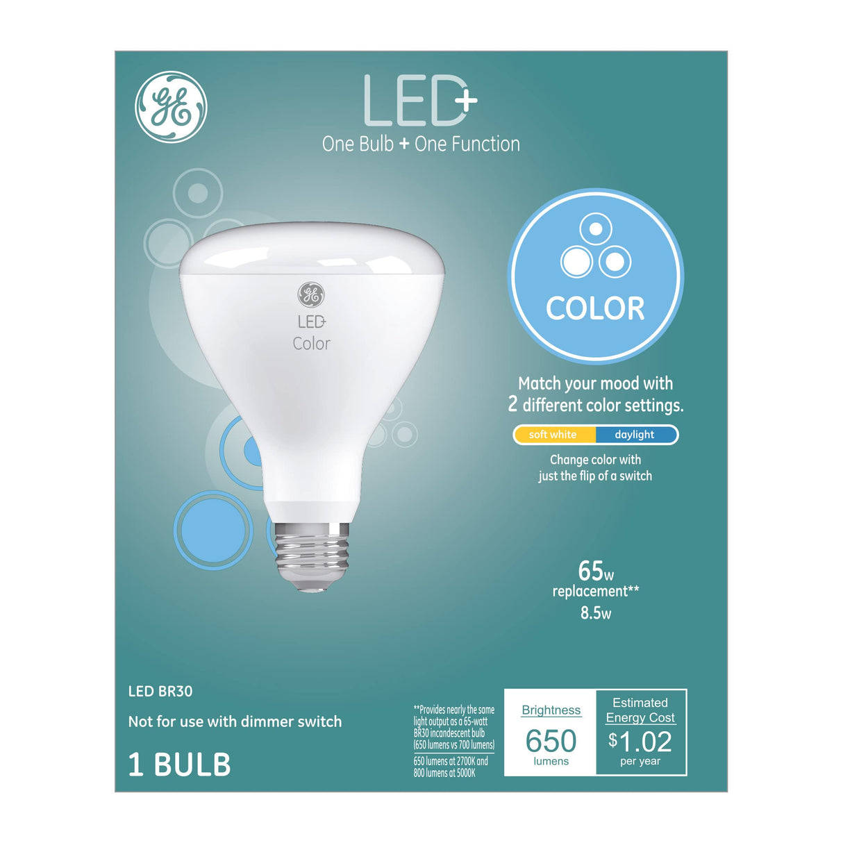 GE LED+ BR30 Soft White/Daylight LED Light Bulb with Remote, 8.5W