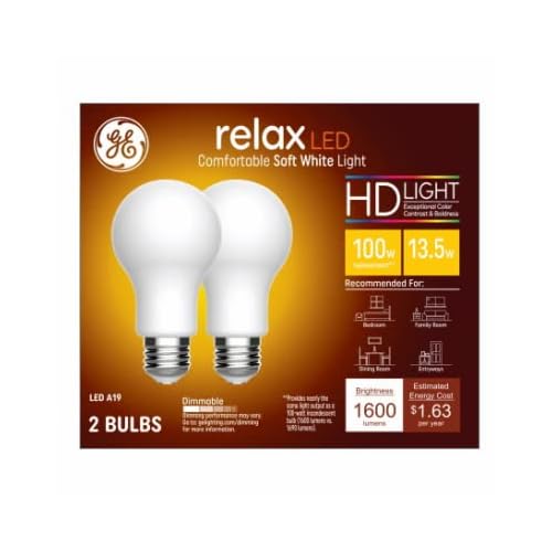 GE Lighting 93129807 Relax HD+ LED Light Bulbs, Soft White, 1600 Lumens, 13 Watt
