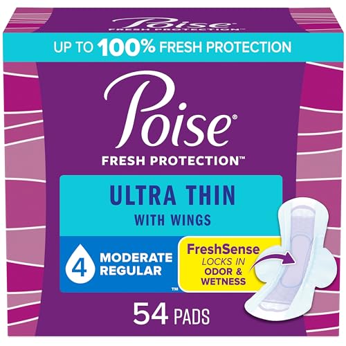 Poise Ultra Thin Incontinence Pads with Wings & Postpartum Incontinence Pads, 54 Count
