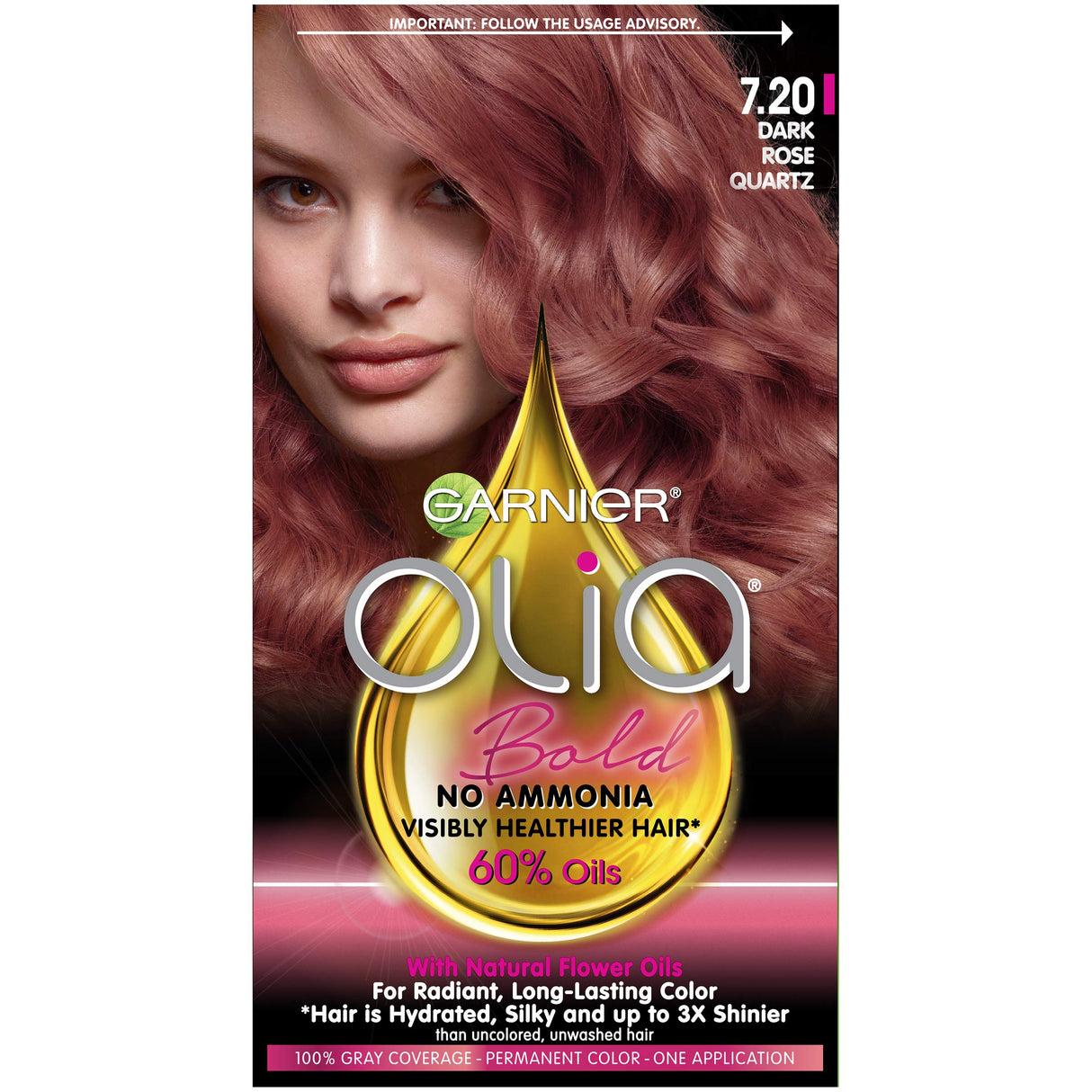Garnier Olia Bold Ammonia Free Permanent Hair Color 7.20 Dark Rose Quartz, Rose Hair Dye, 1 Kit, Pack of 1