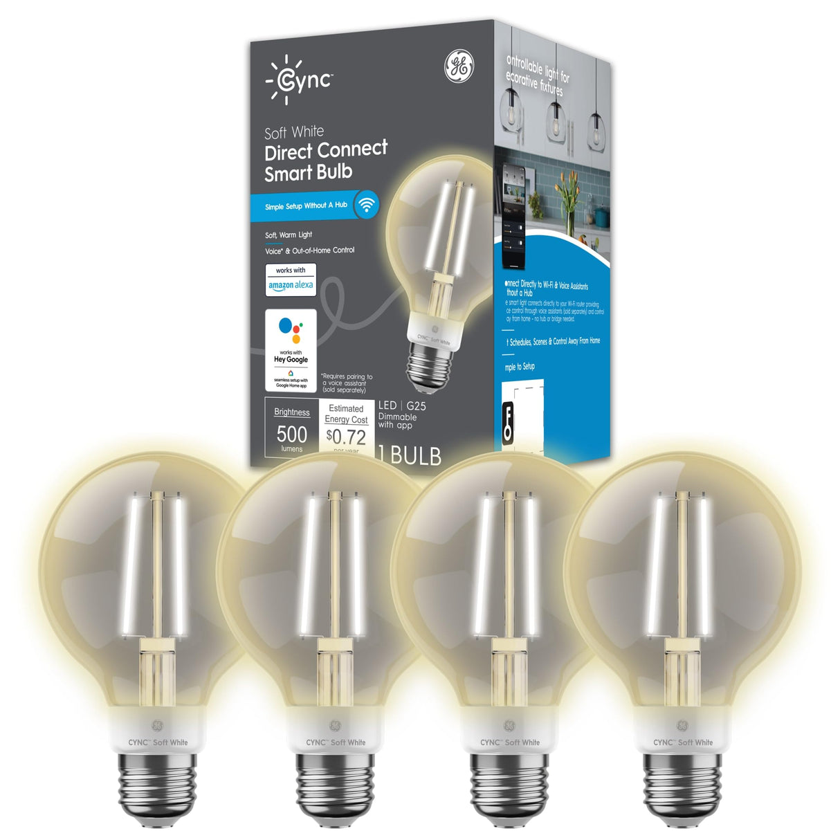 GE CYNC Smart LED Light Bulbs, G25 Globe Bulb (4 Pack)
