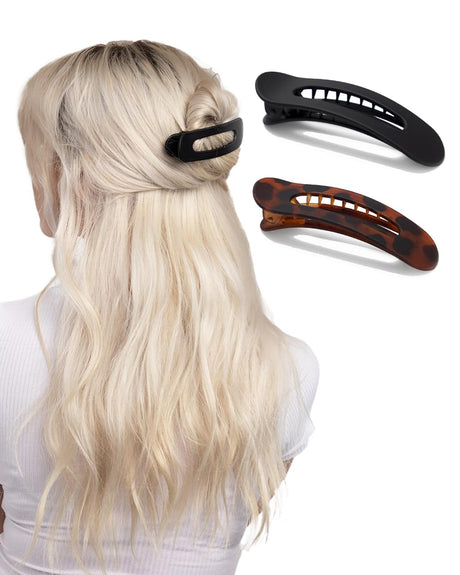 Kitsch Flat Claw Clips for Women 2pc (Black & Tortoise)