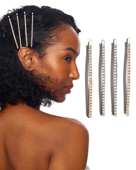 Kitsch Rhinestone Bobby Pins Set of 4, Gold and Silver