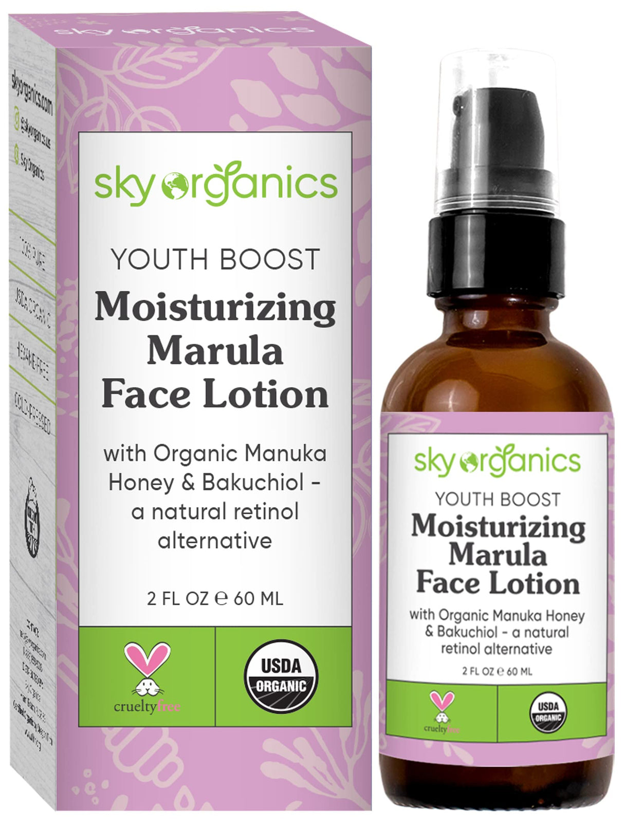 Sky Organics Youth Boost Moisturizing Marula Face Lotion for Face USDA Certified Organic to Moisturize, Nourish & Boost Glow, 2 fl. Oz