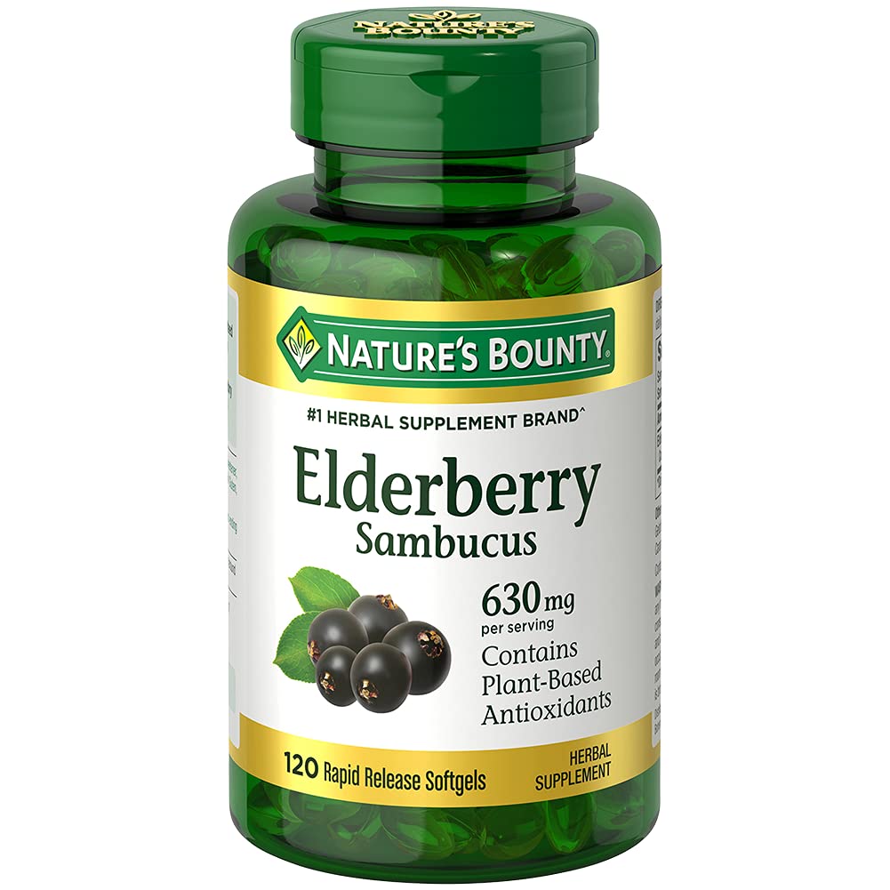 Nature's Bounty Sambucus Elderberry Herbal Supplement, 630 mg per Serving, 120 Count
