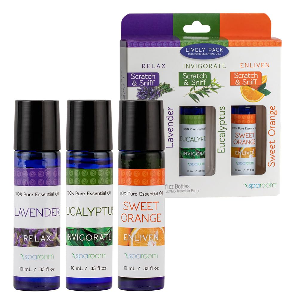 SpaRoom Aromatherapy 100% Pure Essential Oils for Diffusers and Air Freshners, Lively Collection, Set of 3