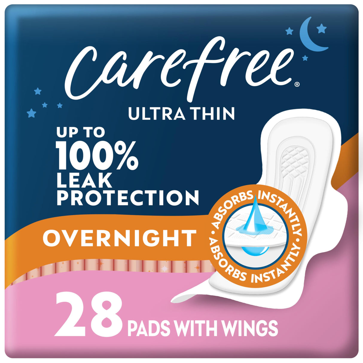 Carefree® Ultra Thin Overnight Pads, With Wings