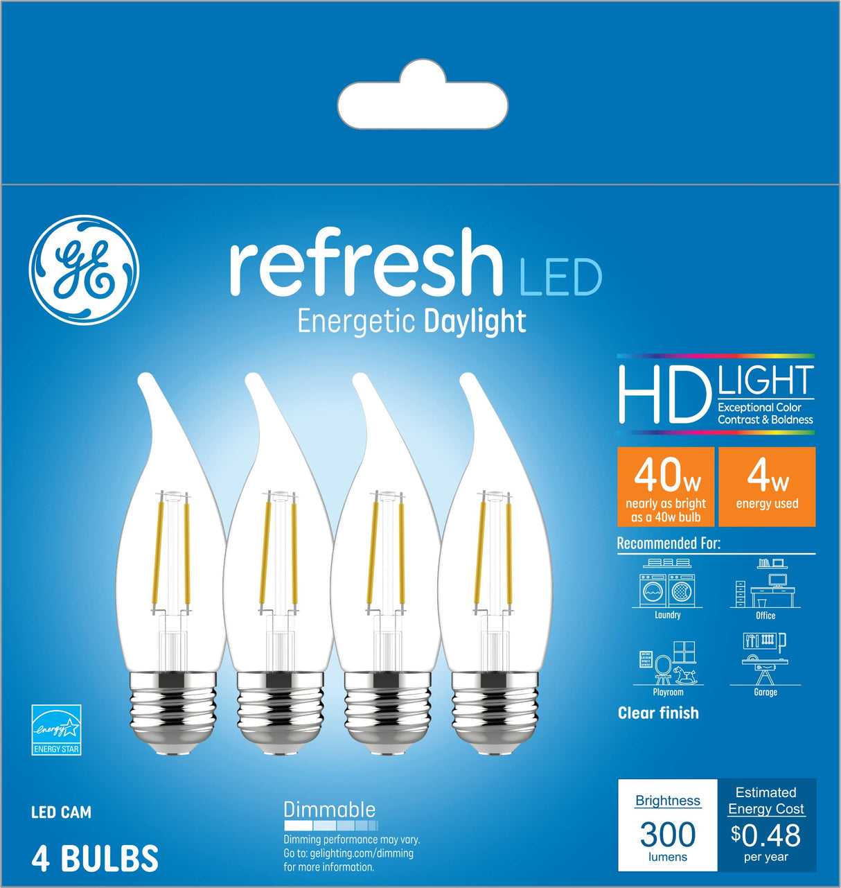 GE Refresh HD Bent Tip Dimmable LED Light Bulbs 4-Pack LED Bulbs