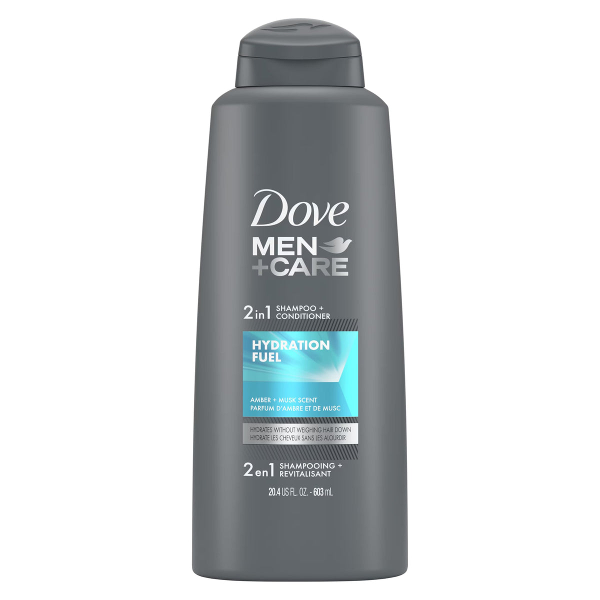 Dove Men+Care, 2 in 1 Shampoo + Conditioner, Hydration Fuel, Amber + Musk, 20.4 fl oz