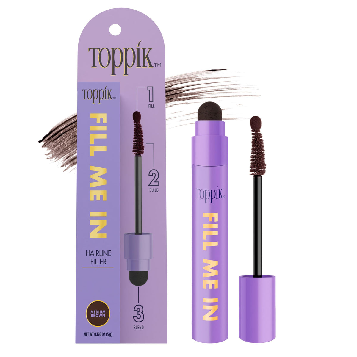 Toppik Fill Me In Hairline Filler Hair Fibers Wand, Medium Brown