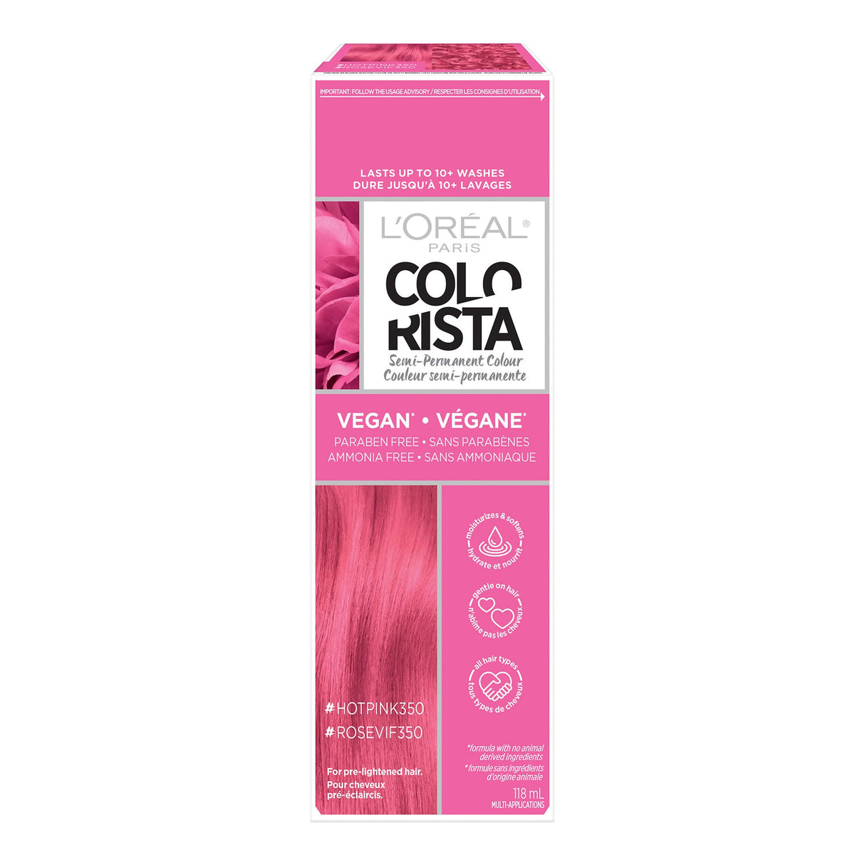 L'Oreal Paris Colorista Semi Permanent Hair Color for Bleached or Blonde Hair, Color Depositing Hair Mask Formula, Hot Pink