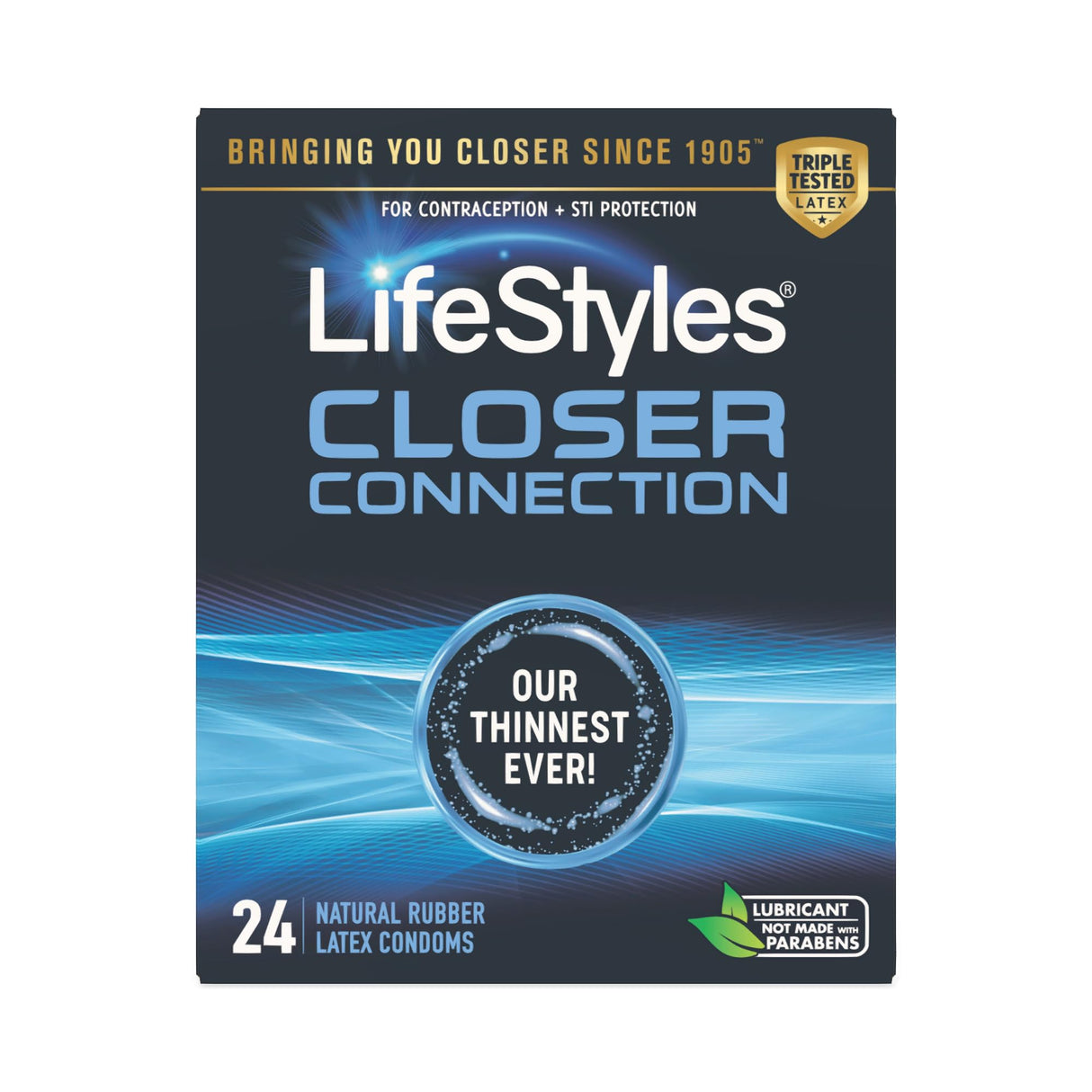 LifeStyles Closer Connection Natural Rubber and Lubricated Thin Latex Condoms, 24 Count