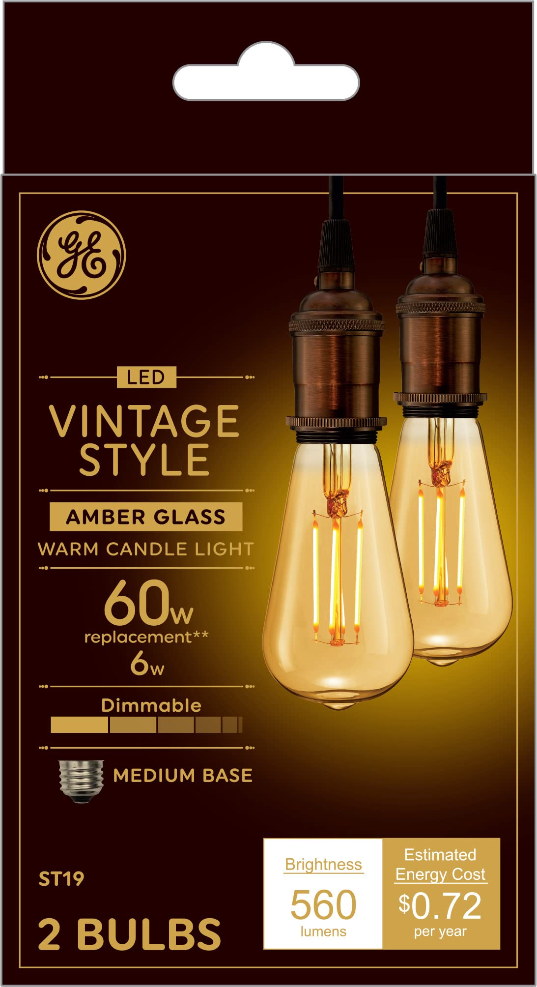 GE General Electric Vinta Small 40W Amber ST19 (2-Pack)