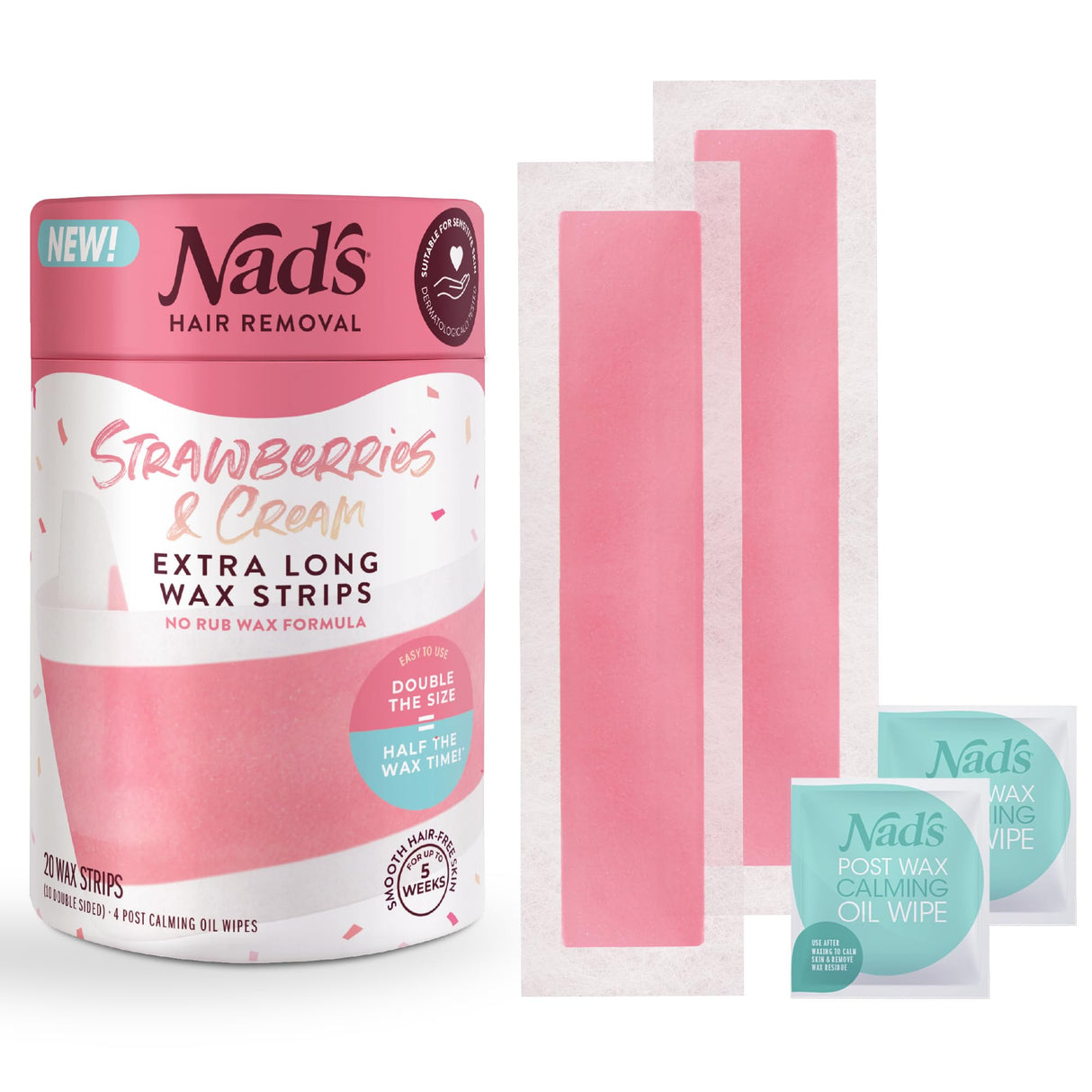 Nad's Extra Long Wax Strips, Large Body Hair Removal Kit, 20 Ct