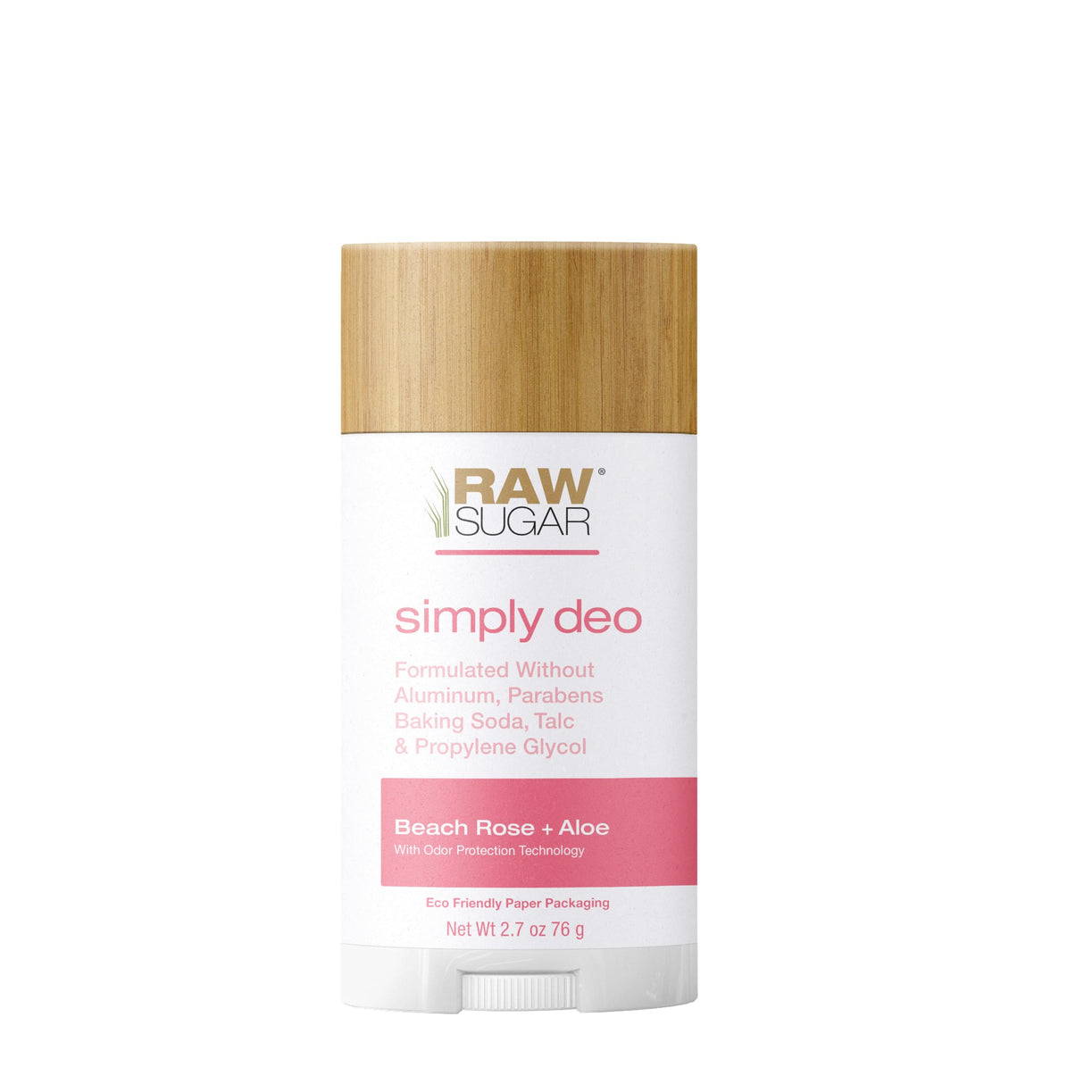 RAW SUGAR Deodorant Stick, Simply Deo Beach Rose + Aloe Scent