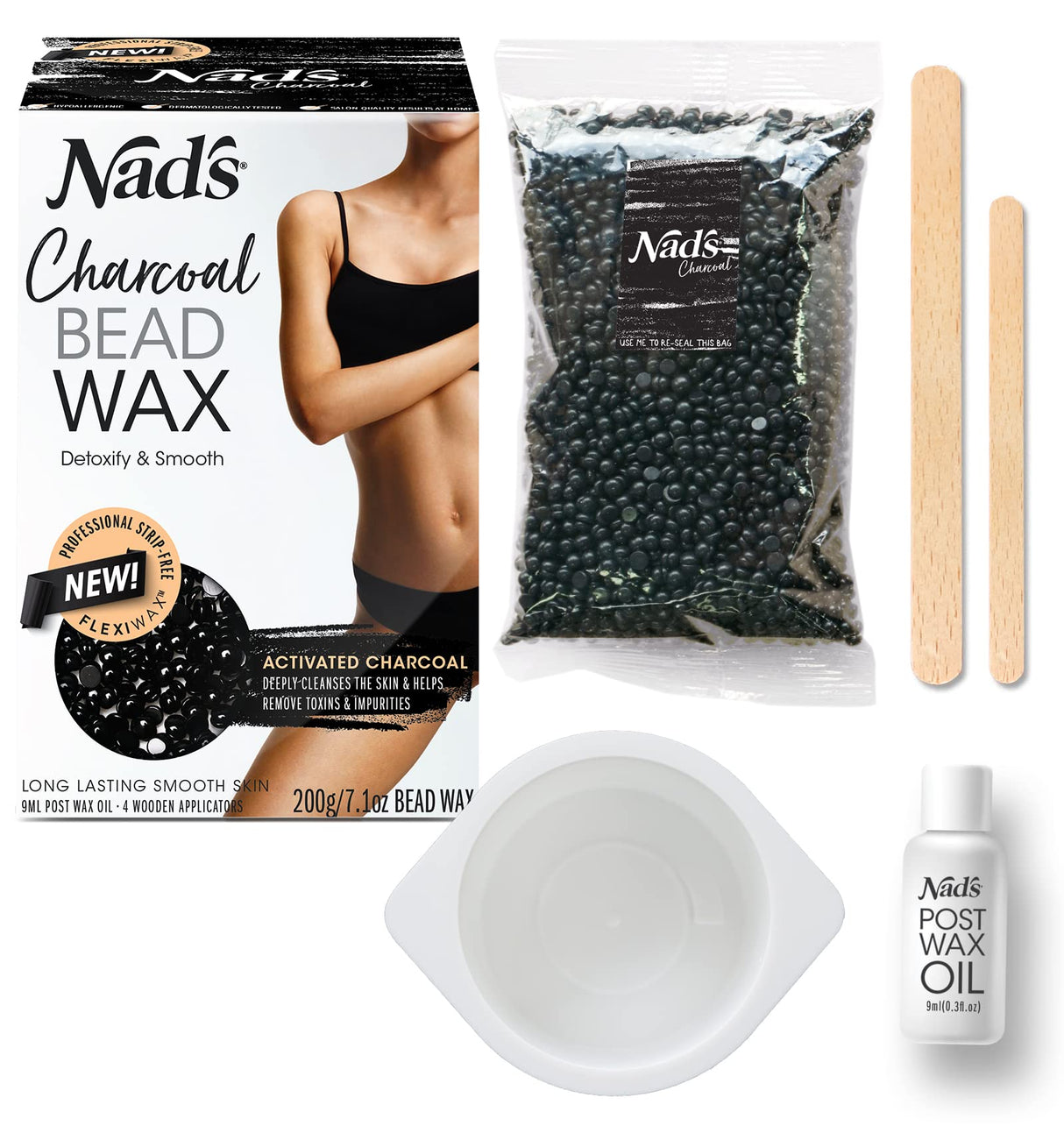 Nad's Hard Wax Beans Activated Charcoal Waxing Kit