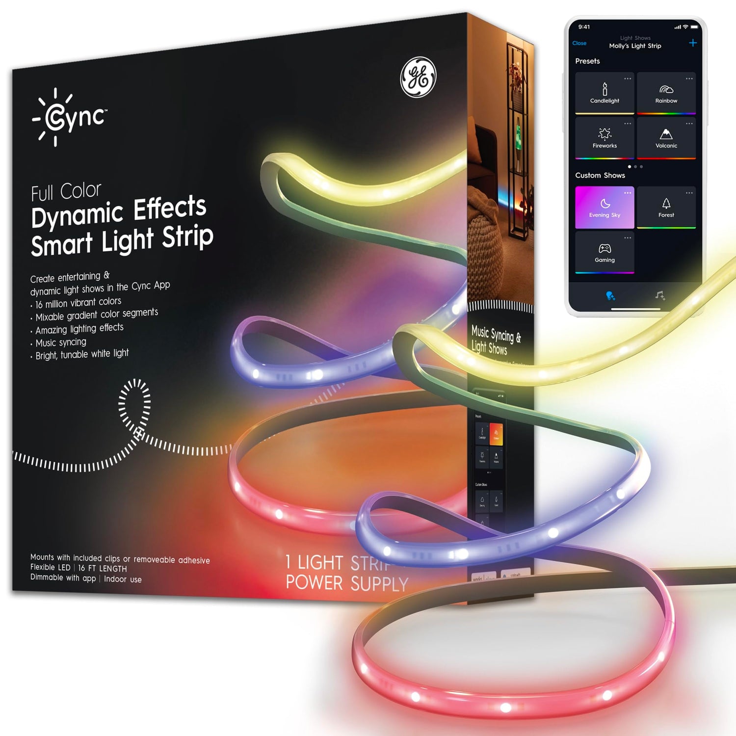 GE Cync Dynamic Effects Smart LED Light Strip, 16 ft