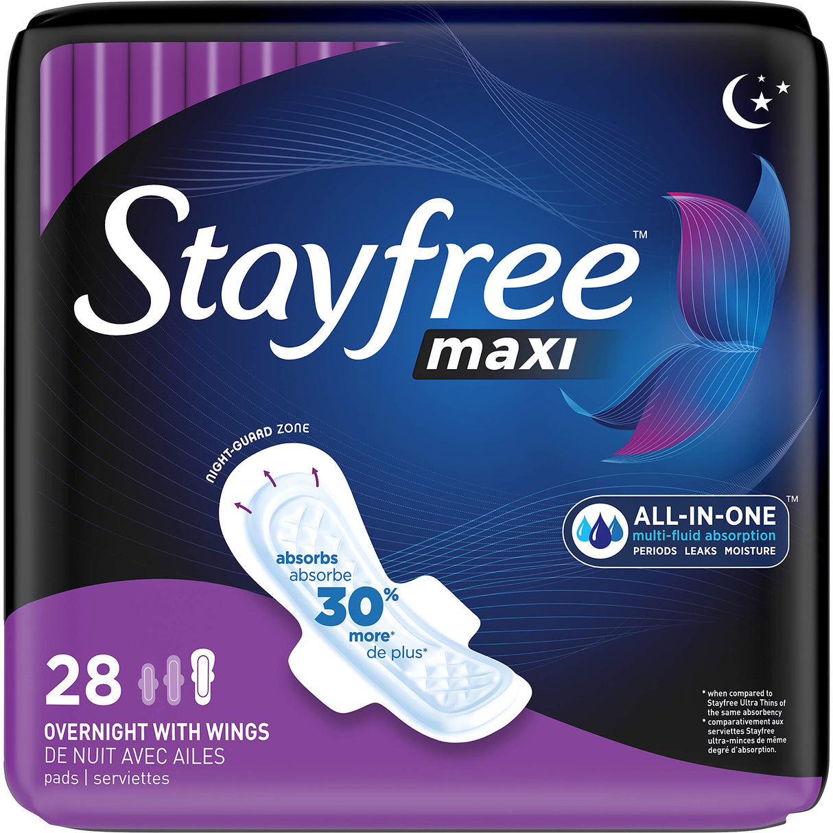 Stayfree Maxi Overnight Pads with Wings, 28 Count