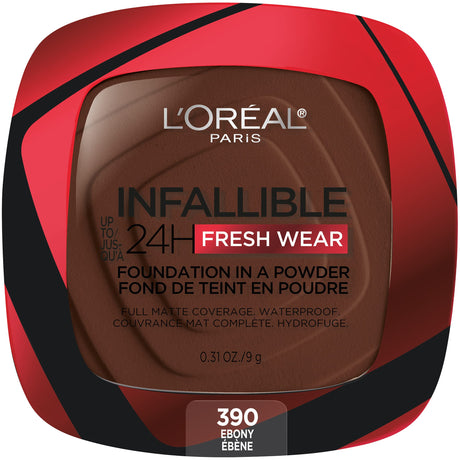 L'Oreal Paris Makeup Infallible Fresh Wear Foundation in a Powder, Up to 24H Wear, Waterproof, Ebony, 0.31 oz.