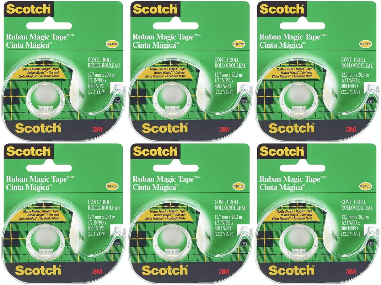 Scotch Magic Tape Invisible Matte Finish 1/2" X 800" (Pack of 6)