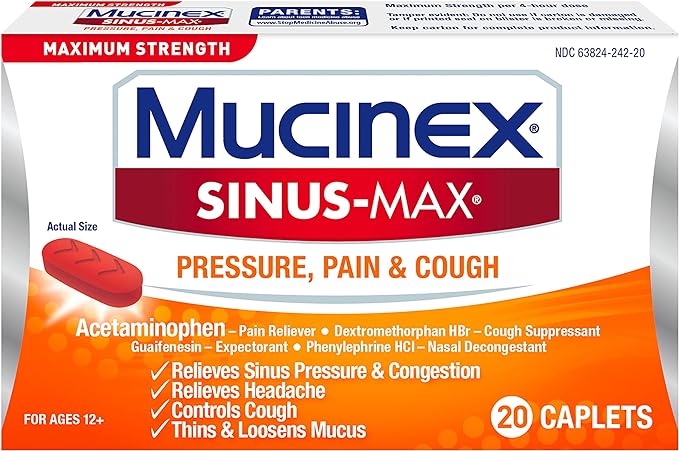 Mucinex Maximum Strength Sinus-Max Pressure, Pain & Cough Caplets, 20 ct