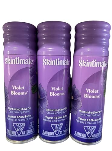 Skintimate Signature Scents Exotic Violet Bloom Shave Gel for Women, 3-pack of moisturizing shave gel cans with a floral fragrance.