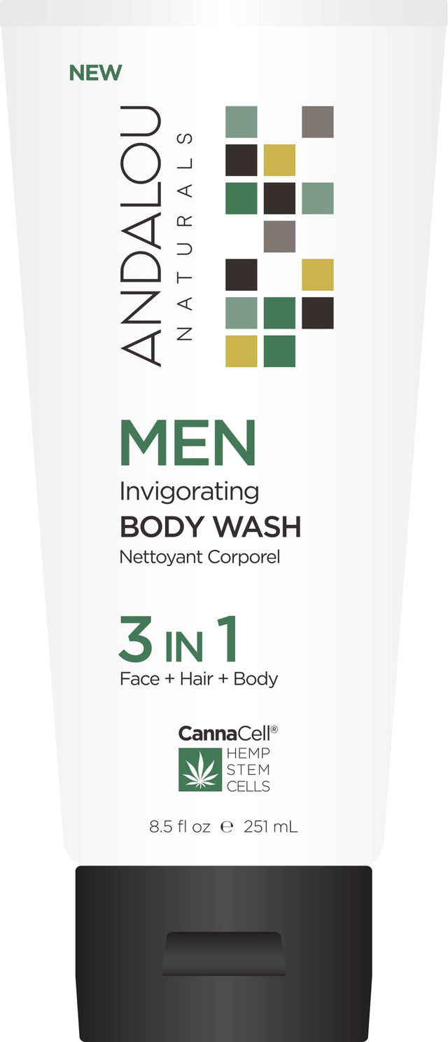 Andalou Naturals CannaCell MEN Invigorating 3-in-1 Body Wash, 8.5 Ounces