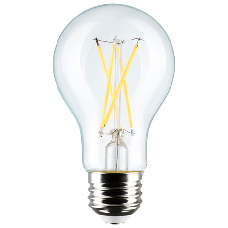 Satco S12462 8 Watt A19 LED Bulb, Clear, 2700K, Medium Base, 120 Volt, 4-Pack