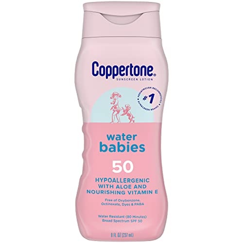 Coppertone WaterBabies SPF 50 Baby Sunscreen Lotion, 8 Fl Oz | Water Resistant Sunscreen for Babies
