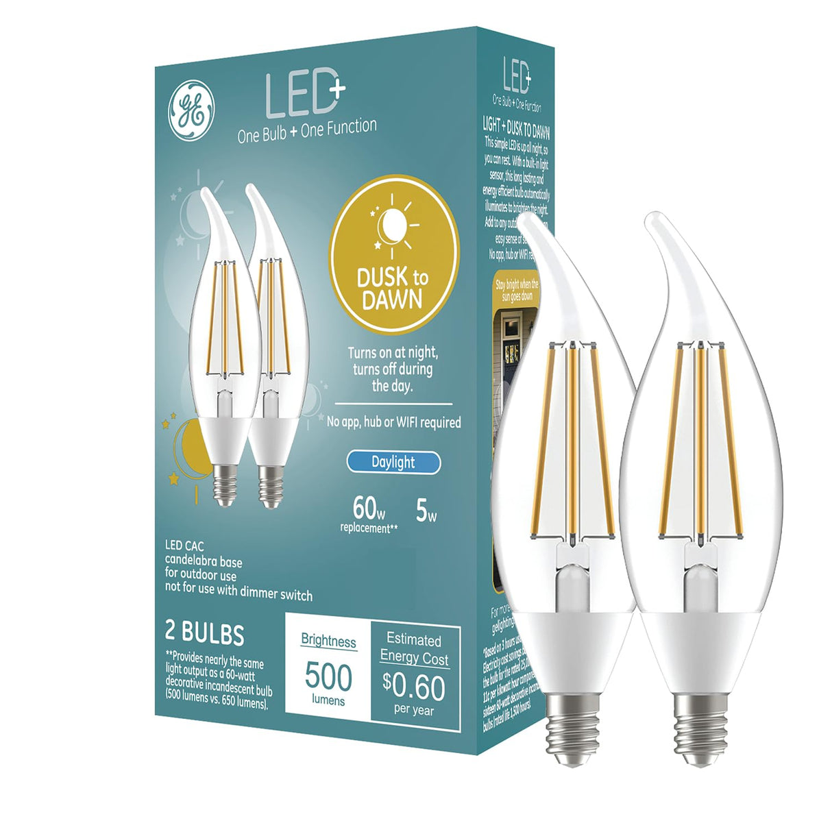 GE LED+ CA11 Dusk to Dawn LED Light Bulbs (2 Pack)