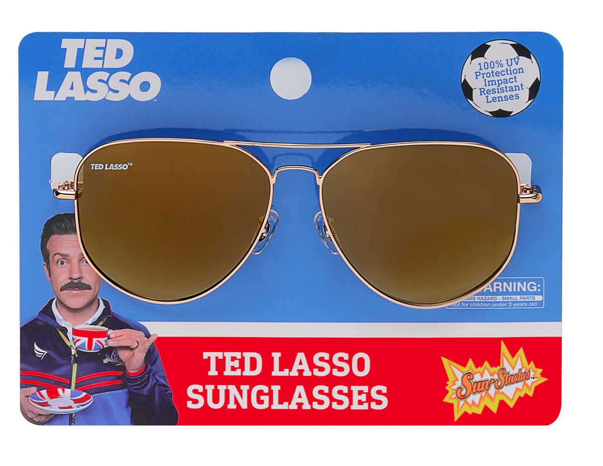 Ted Lasso Gold Aviator Sunglasses SunStaches UV 400, One Size