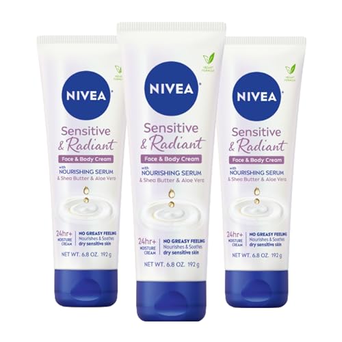 NIVEA Sensitive and Radiant Face and Body Cream, 6.8 Oz Tube, Pack of 3