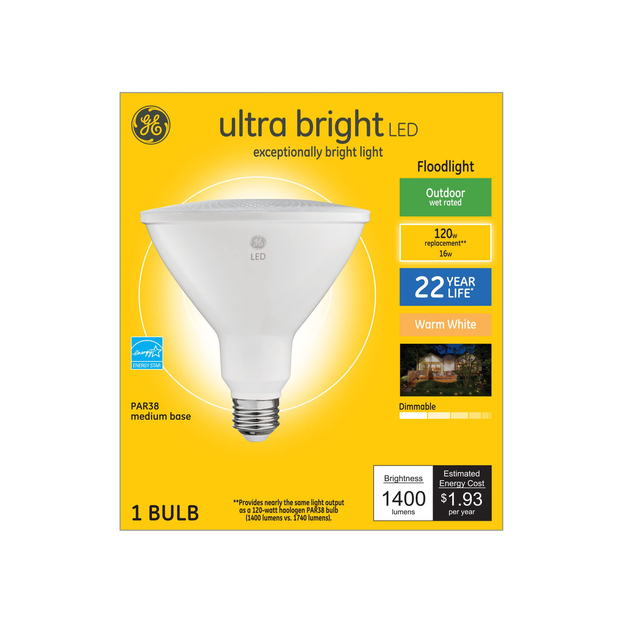 GE Lighting Ultra Bright Warm White 120W Replacement LED Outdoor Floodlight PAR38 Light Bulb