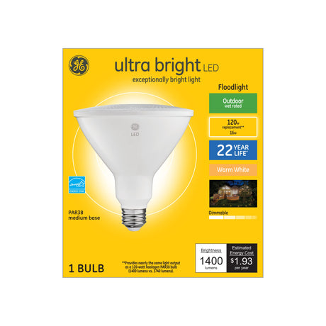 GE Lighting Ultra Bright Warm White 120W Replacement LED Outdoor Floodlight PAR38 Light Bulb