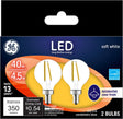 GE LED Globe Light Bulbs, 4 Watts (40 Watt Equivalent) Soft White, Frosted Finish, Candelabra Base, Dimmable (2 Pack)