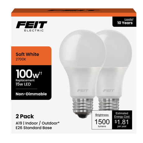 Feit Electric A19 LED Light Bulbs, 100W Equivalent