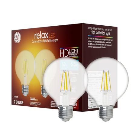 GE Lighting GE Relax LED Light Bulbs, 60 Watt Eqv, Soft White HD Light, G25 Globe Bulbs, Medium Base
