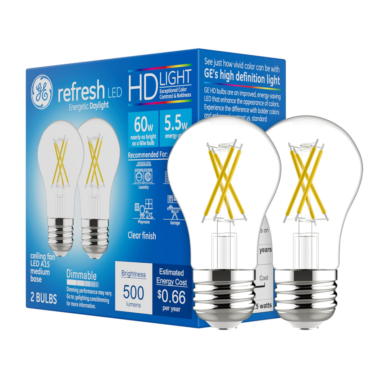 GE Refresh LED Light Bulbs, 60 Watt (2 Pack)