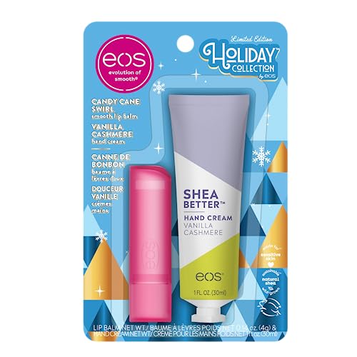 eos Holiday Skin Care Set- Vanilla Cashmere Travel Hand Cream & Candy Cane Swirl Lip Balm