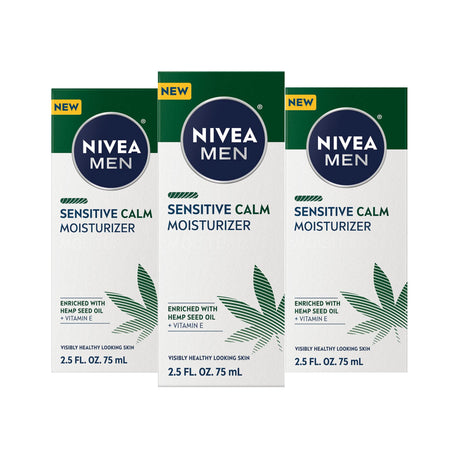 NIVEA MEN Sensitive Calm Moisturizer with Hemp Seed Oil and Vitamin E, 3 Pack