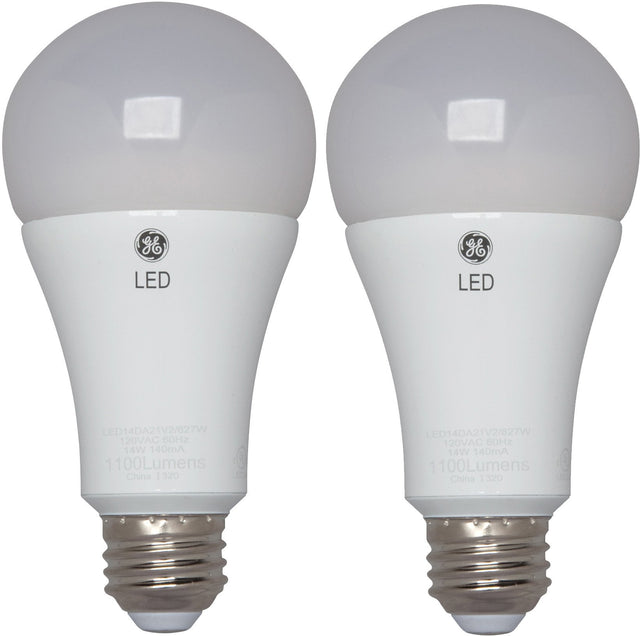 GE 66133 LED A19 Light Bulb with Medium Base, 17-Watt, Daylight, 2-Pack