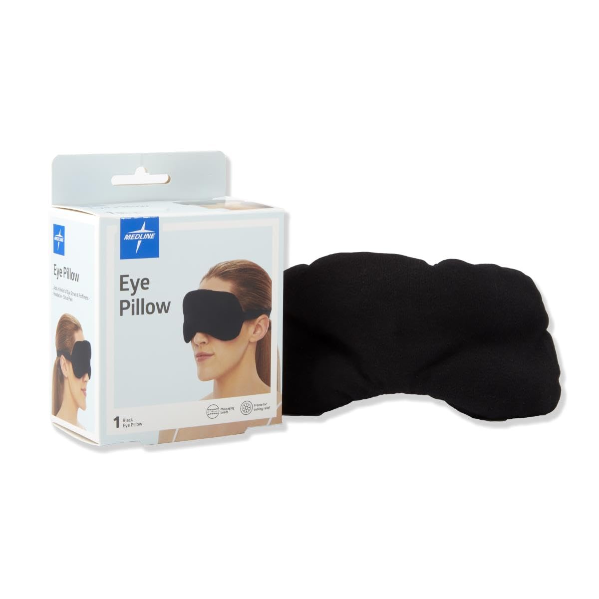 Medline Eye Pillow, Helps Reduce Strain and Puffiness, Cooling Beads, Soft Breathable Fabric, Black, 1 Each