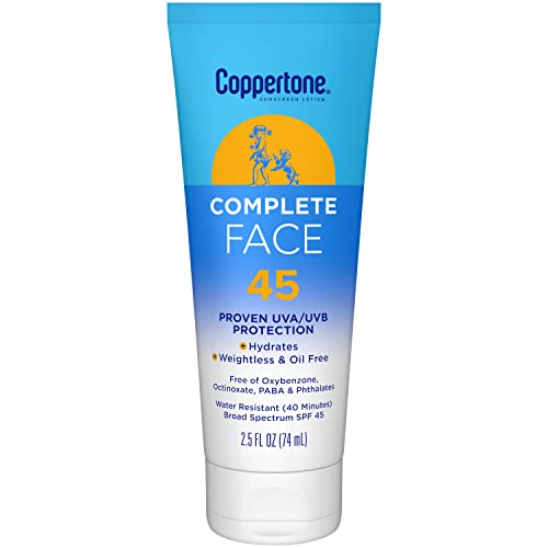 Coppertone Complete Face Sunscreen Lotion SPF 45, 2.5 Fl Oz Tube