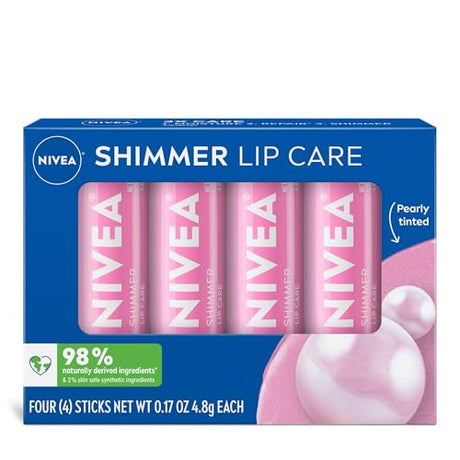 NIVEA Shimmer Lip Care, Shimmery Lip Balm Pack with Shea Butter, Pack of 4