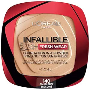 L'Oreal Paris Makeup Infallible Fresh Wear Foundation in a Powder, Up to 24H Wear, Waterproof, Golden Beige, 0.31 oz.