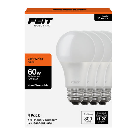 Feit Electric A19 LED Light Bulbs, 60W Equivalent